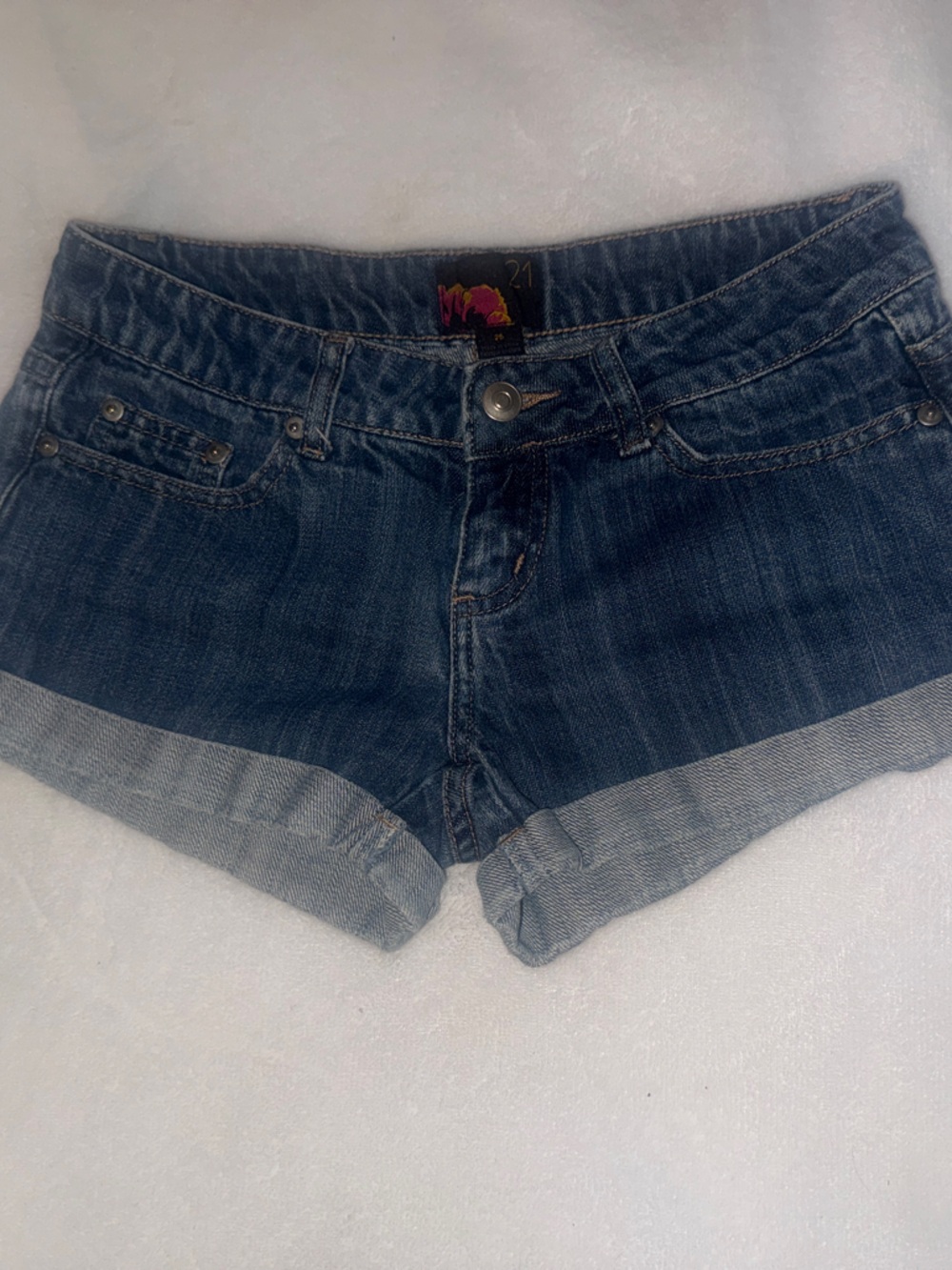 Forever 21 Dark Blue Rolled Hem Denim Shorts